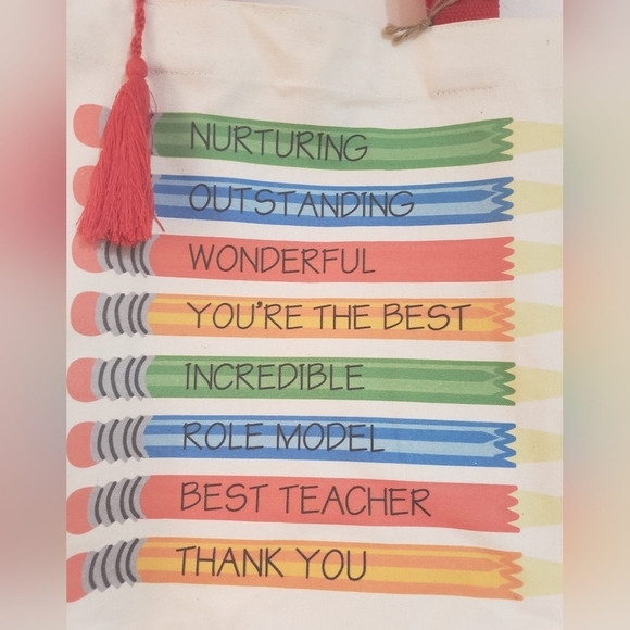 771- Teacher's Inspirational Words Tote Bag Canvas NWT - Picture 2 of 5